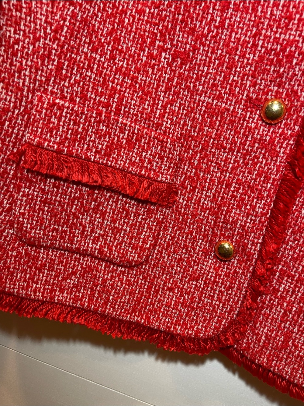 Talbots Red & White Tweed Collarless Blazer with Gold Buttons Womens Size 14 NWT - Picture 4 of 8